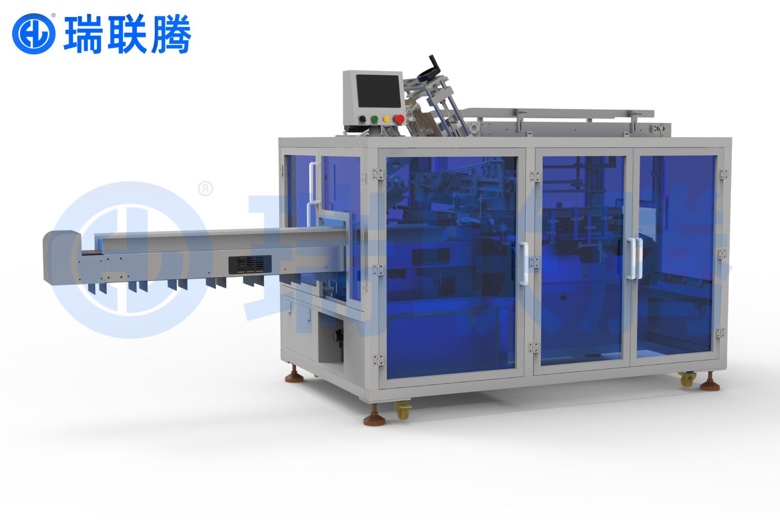 医药行业无菌自动装盒机 药品铝塑板装盒生产线设备图