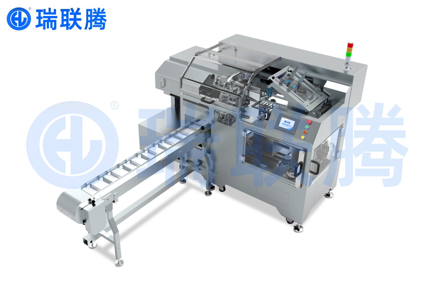 这是一张俯拍的高速预制袋套袋机照片